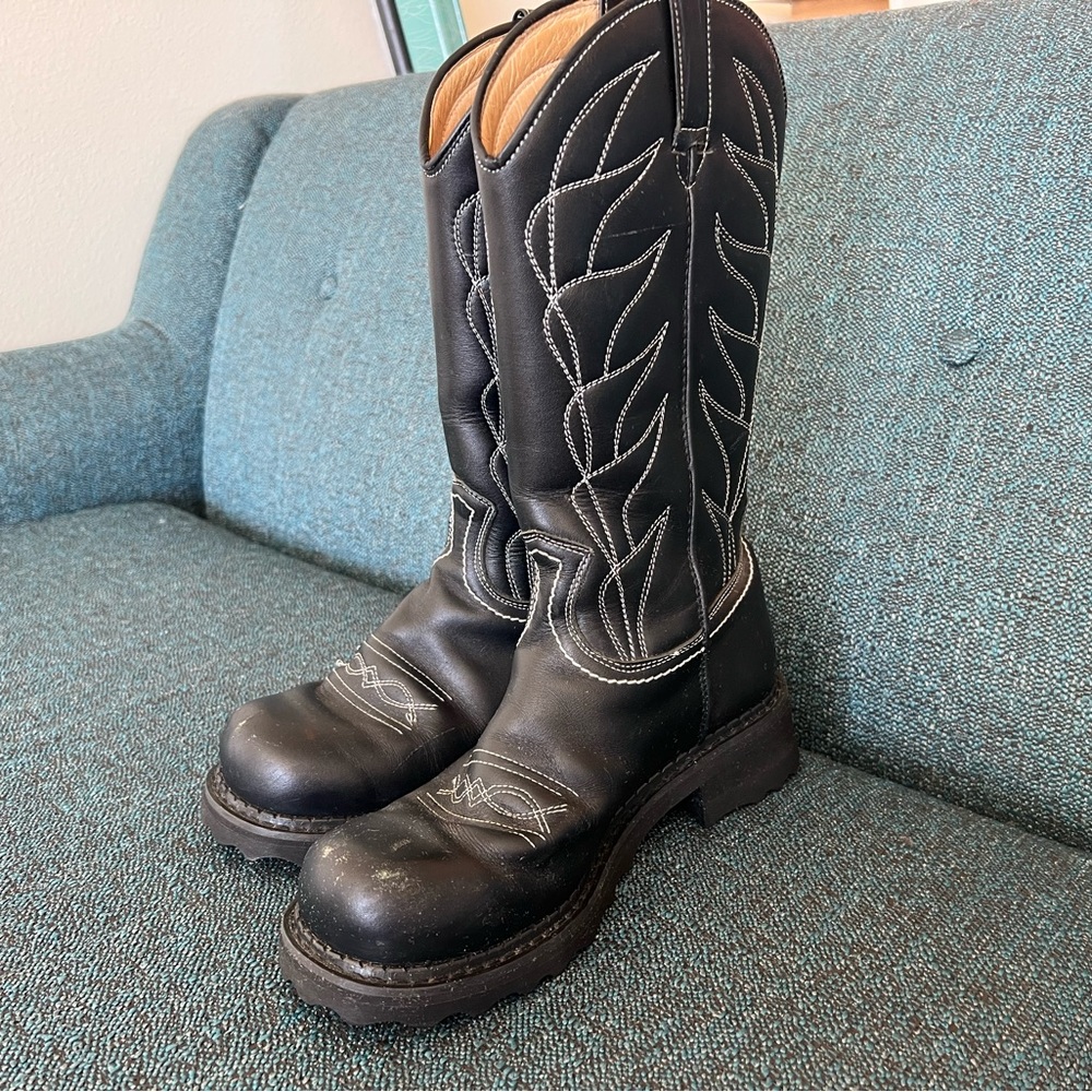 John Fluevog tall black cowboy boots